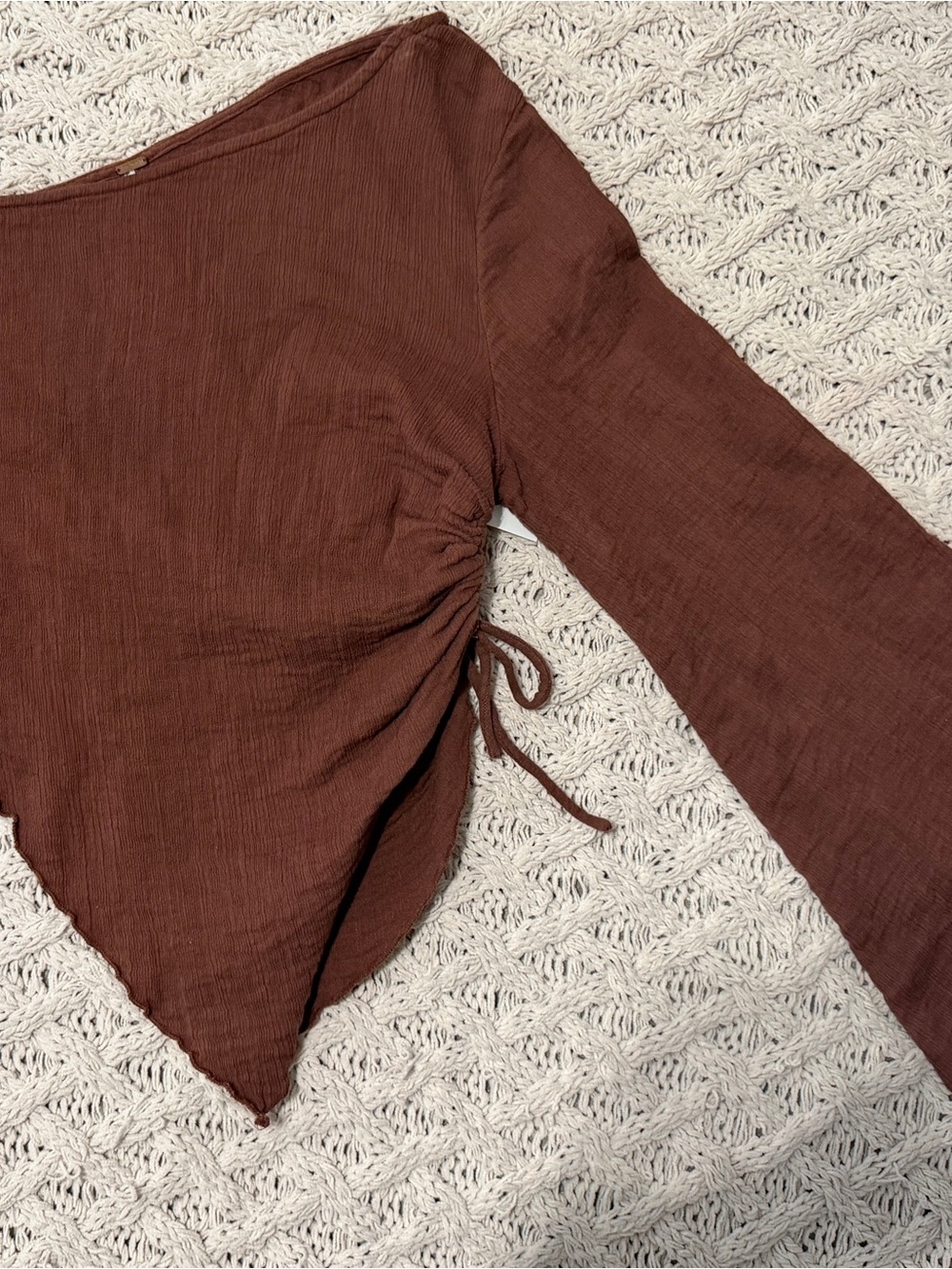 Free People Brown Ruched Side Long Sleeve Top/ Y2K